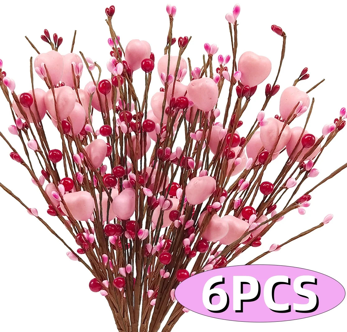 Valentines Floral Picks Valentine’s Day Gifts Artificial Red Berry Flower Stems Heart bouquet f... | Walmart (US)