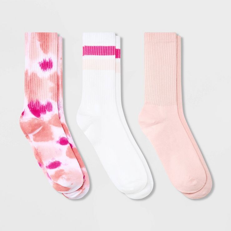 Girls' 3pk Tie-Dye Crew Socks - art class™ Pink | Target