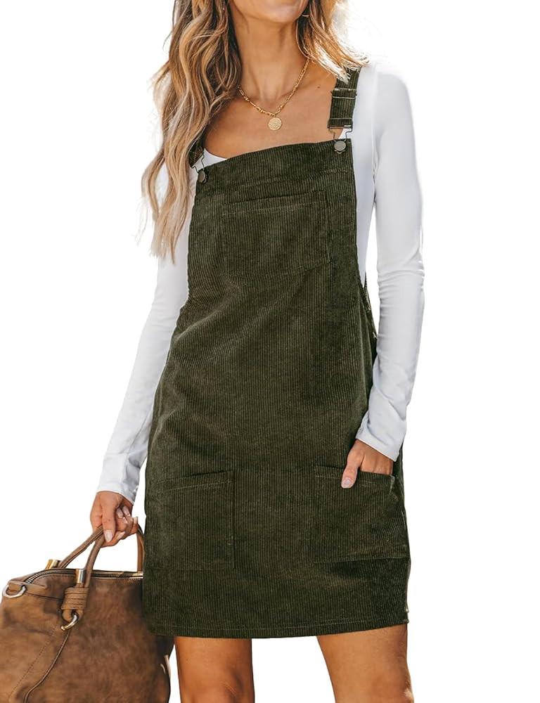 IDEALSANXUN Womens Corduroy Overall Dress Fall Winter Casual Jumper Pinafore Mini Dress | Amazon (US)