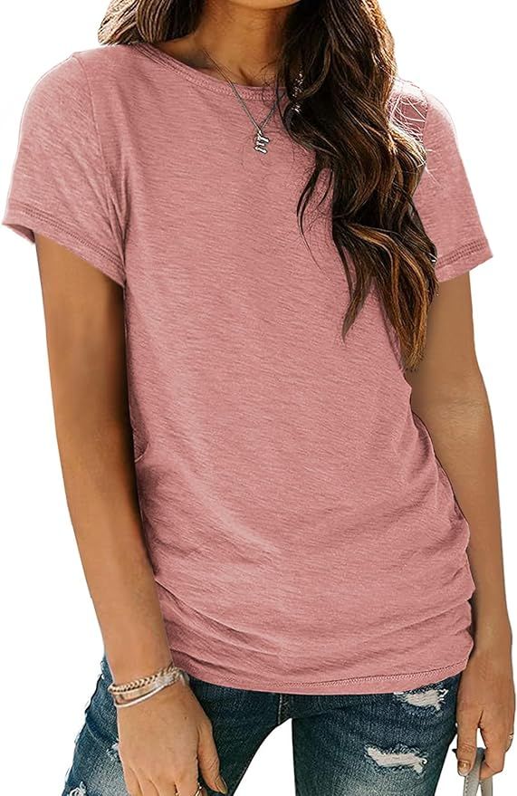 AUTOMET Womens Short Sleeve Round Neck Shirts Summer Fashion Basic Tee | Amazon (US)