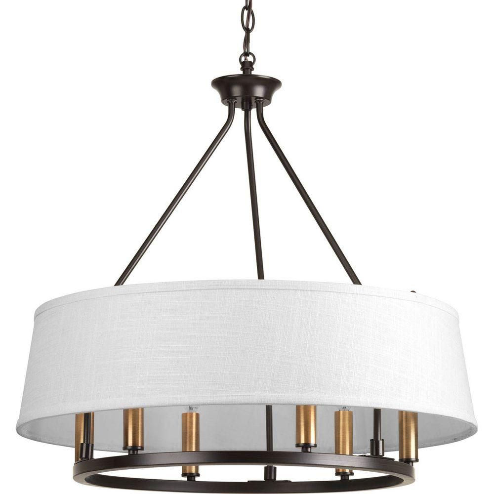 Cherish Collection 6-Light Antique Bronze Chandelier with Summer Linen Shade | The Home Depot