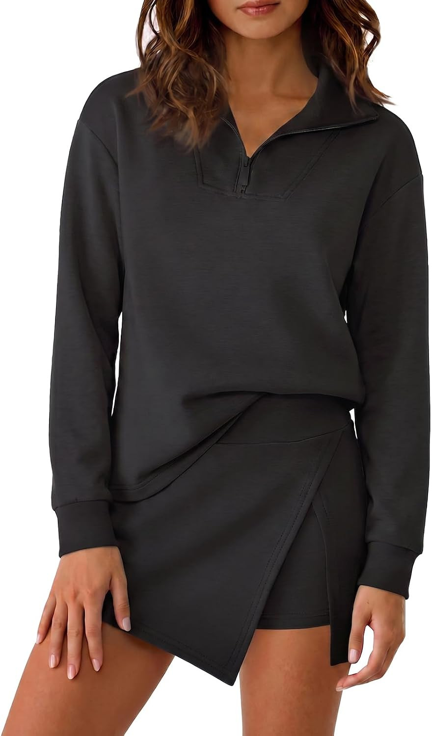 Fisoew Womens 2 Piece Skirt Sets Half Zip Sweatshirt Athletic Skorts | Amazon (US)