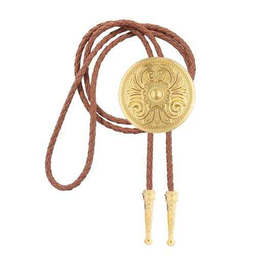 GelConnie Gold Bolo Tie for Women Brown Bolo Tie for Men Western Bolero Ties Flower Rodeo Cowboy Leather Necktie | Amazon (US)
