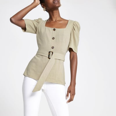 Cream square neck top | River Island (US)