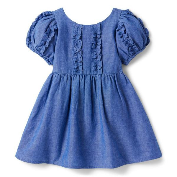 Puff Sleeve Ruffle Linen-Canvas Dress | Janie and Jack