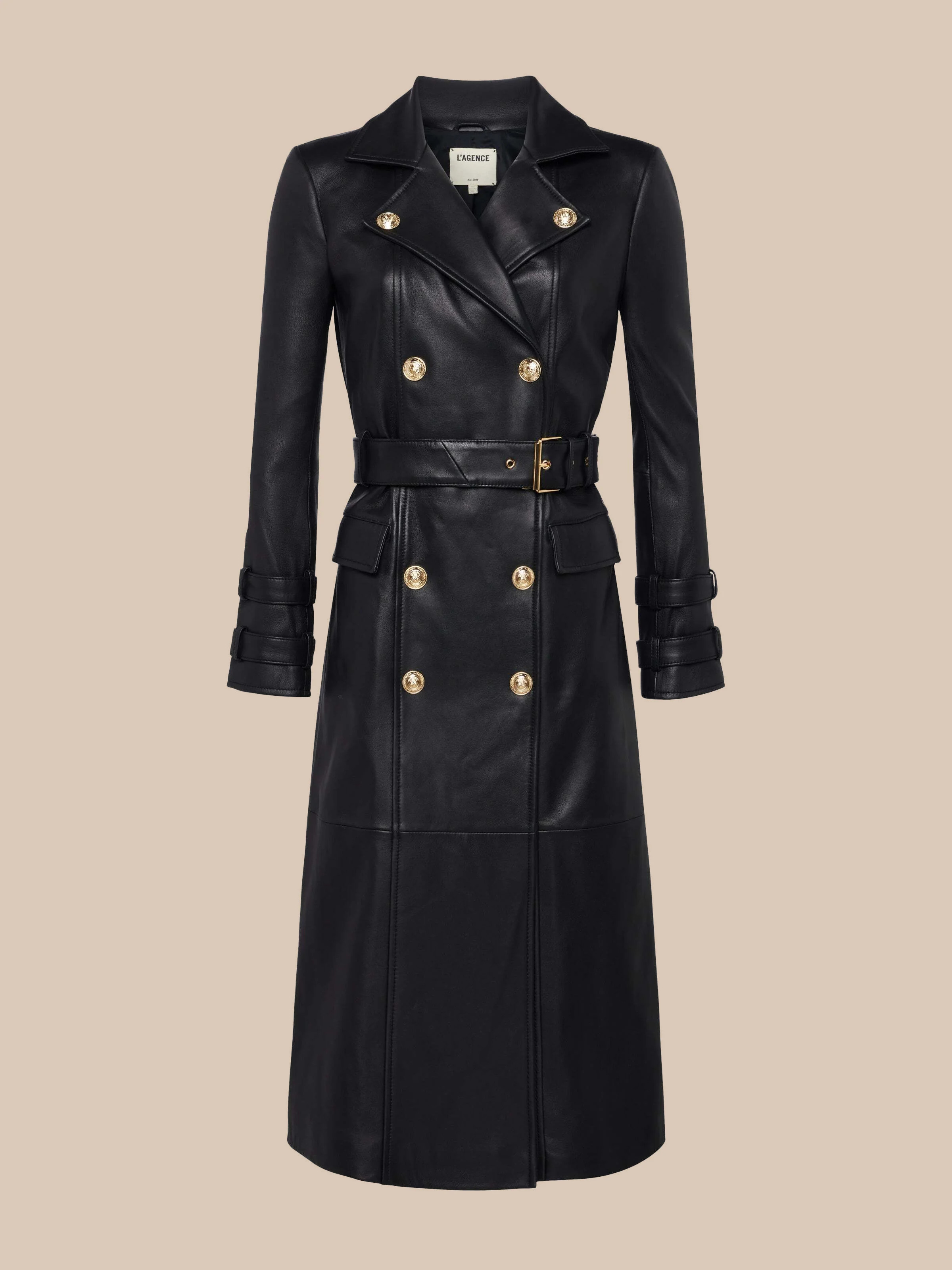 L'AGENCE Celina Leather Trench Coat In Black | L'Agence