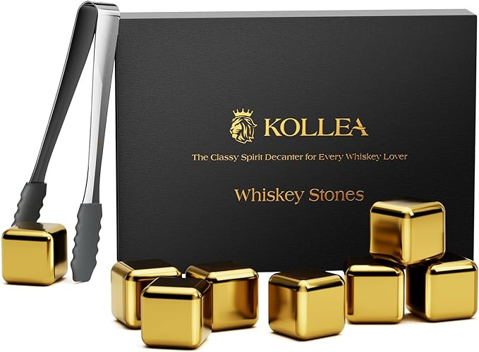 Kollea Whiskey Stones, 8 Pack Golden Stainless Steel Whiskey Chilling Rocks, Reusable Ice Cube fo... | Amazon (US)
