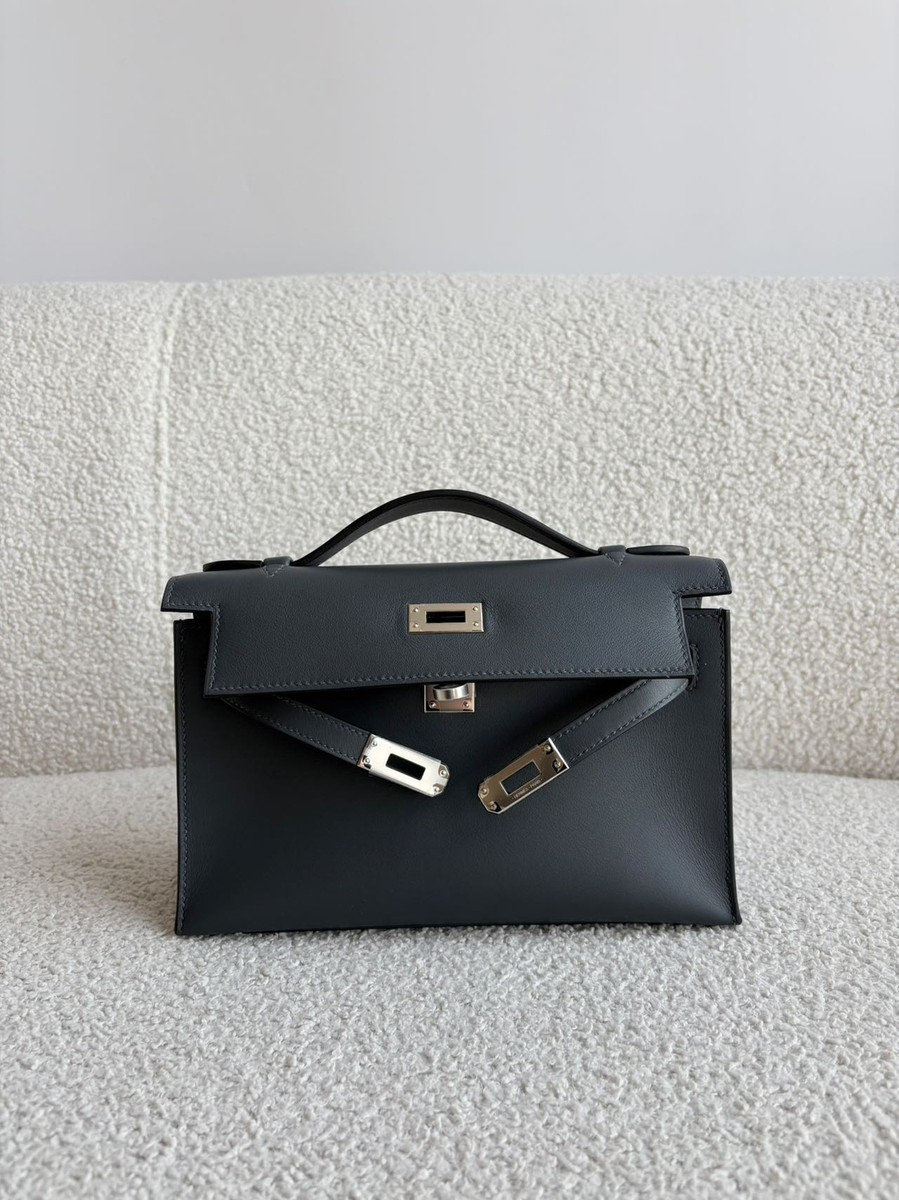 New Hermes Mini Kelly Pochette H0 Gris Misty Swift Leather Palladium Hardware W | eBay US