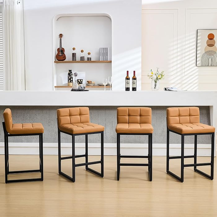FIRAVOE Bar Height Stools Set of 4, PU Leather Barstools Modern Counter Stools with Back and Thic... | Amazon (US)