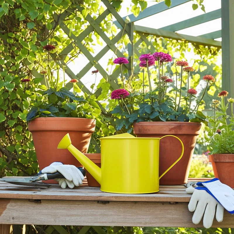 Decorative Metal Watering Can Accent for Yard Ornaments - Outdoor Garden Accessory for Patio Plan... | Wayfair North America