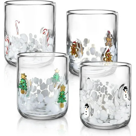 4 Pcs Christmas Icon Glass Cups - 16 oz Icon Juice Glasses with Christmas Tree, Gingerbread, Snowman, Candy Canes Double Old Fashioned Hand Blown Drinking Cups for Xmas Party Lovely Gifts | Walmart (US)