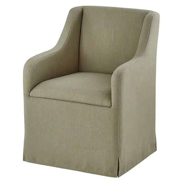 Rolling Linen Upholstered Dining Chair | Antique Farm House