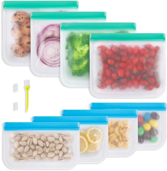 Reusable Food Storage Bags, 8 Pack Reusable Freezer Bags, 4 Leakproof Reusable Sandwich Bags, 4 R... | Amazon (US)