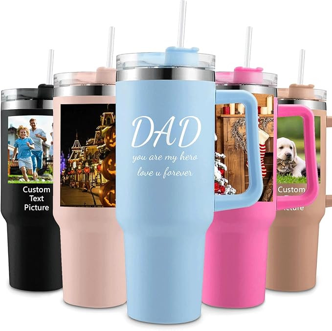 Personalized Tumbler with Handle and Straw - 40 Oz Custom Insulated Stainless Steel Tumblers with... | Amazon (US)