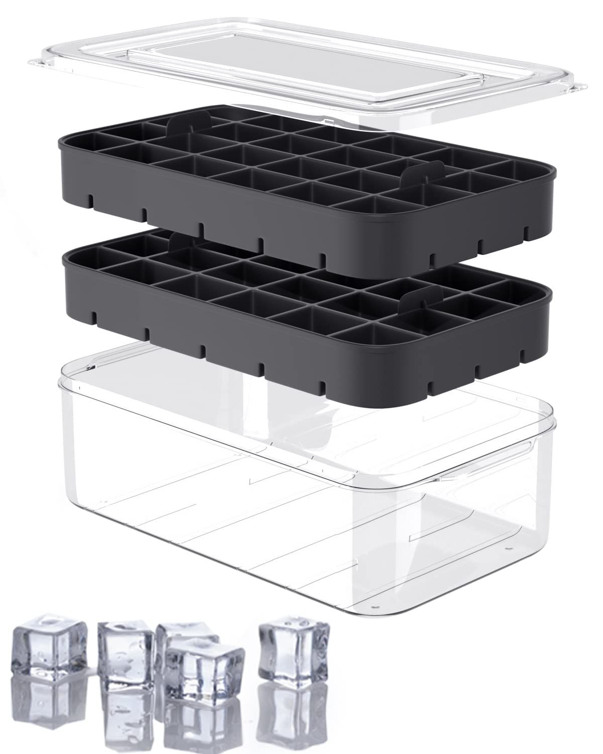 Ice Cube Tray with Lid and Bin, ROTTAY Ice Trays for Freezer, Easy-release 48 Small Nugget Silico... | Amazon (US)