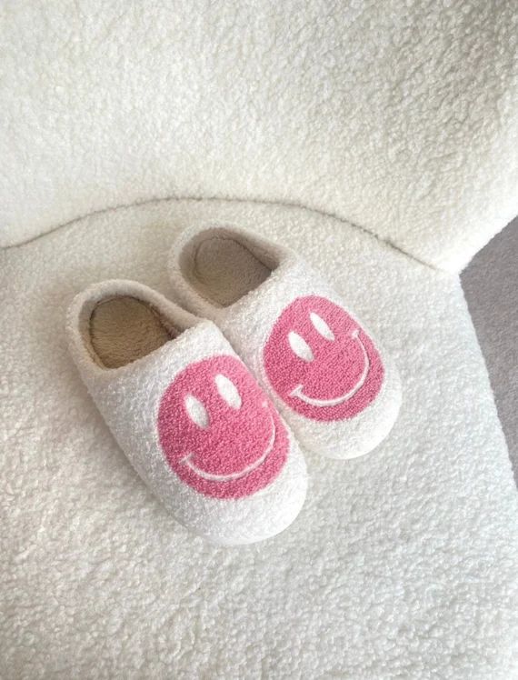 Smiley Slippers  Fluffy Smile Face Slippers  Happy Plush | Etsy | Etsy (US)
