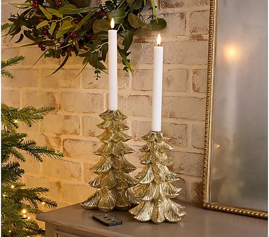 Home Reflections S/2 Tree Taper Holders with Candles - QVC.com | QVC