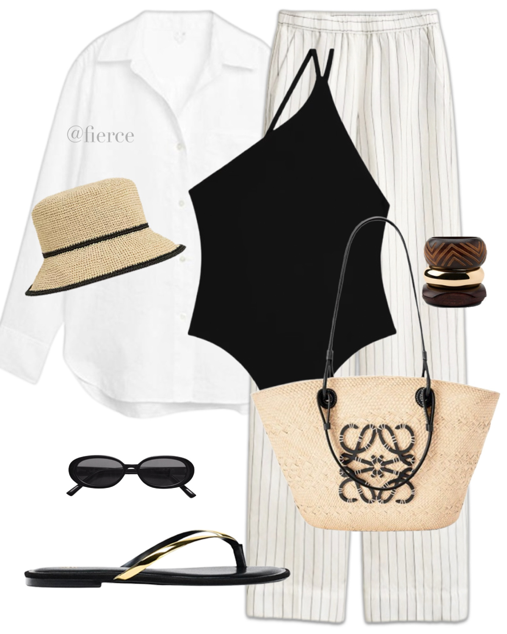 Striped trousers black swimsuit raffia tote bag raffia bucket hat resort wear beach holiday 

#LTKtravel #LTKuk #LTKsummer