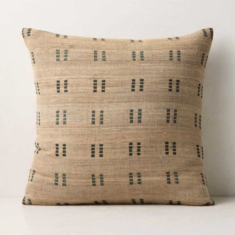 Castilla Sand and Faded Teal Wool and Silk Throw Pillow with Down-Alternative Insert 20"x20" | CB2
