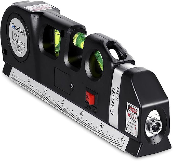 Laser Level, Qooltek Multipurpose Cross Line Laser 8 feet Measure Tape Ruler Adjusted Standard an... | Amazon (US)