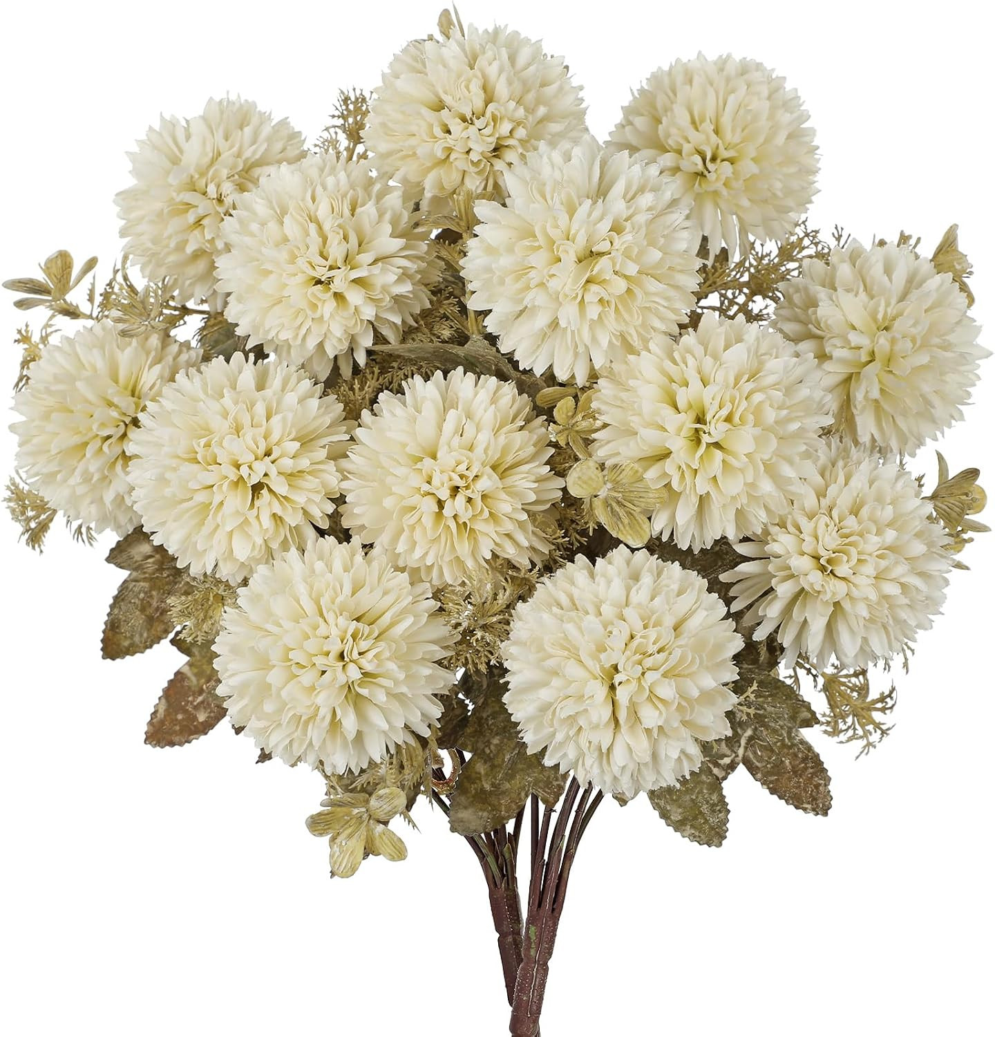 2Pcs Artificial Fall Mums Flowers White Fake Chrysanthemums Bouquets | Amazon (US)