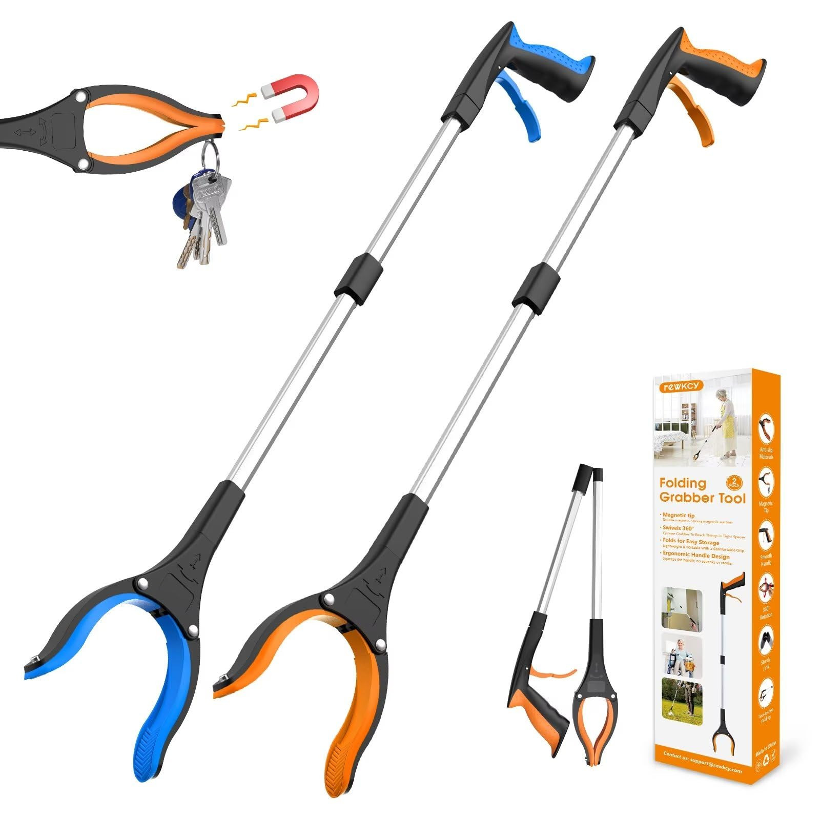 32" Grabber Reacher Tool, 2-Pack Foldable Reacher Grabber Pickup Tool with 360° Rotating Jaw & M... | Amazon (US)
