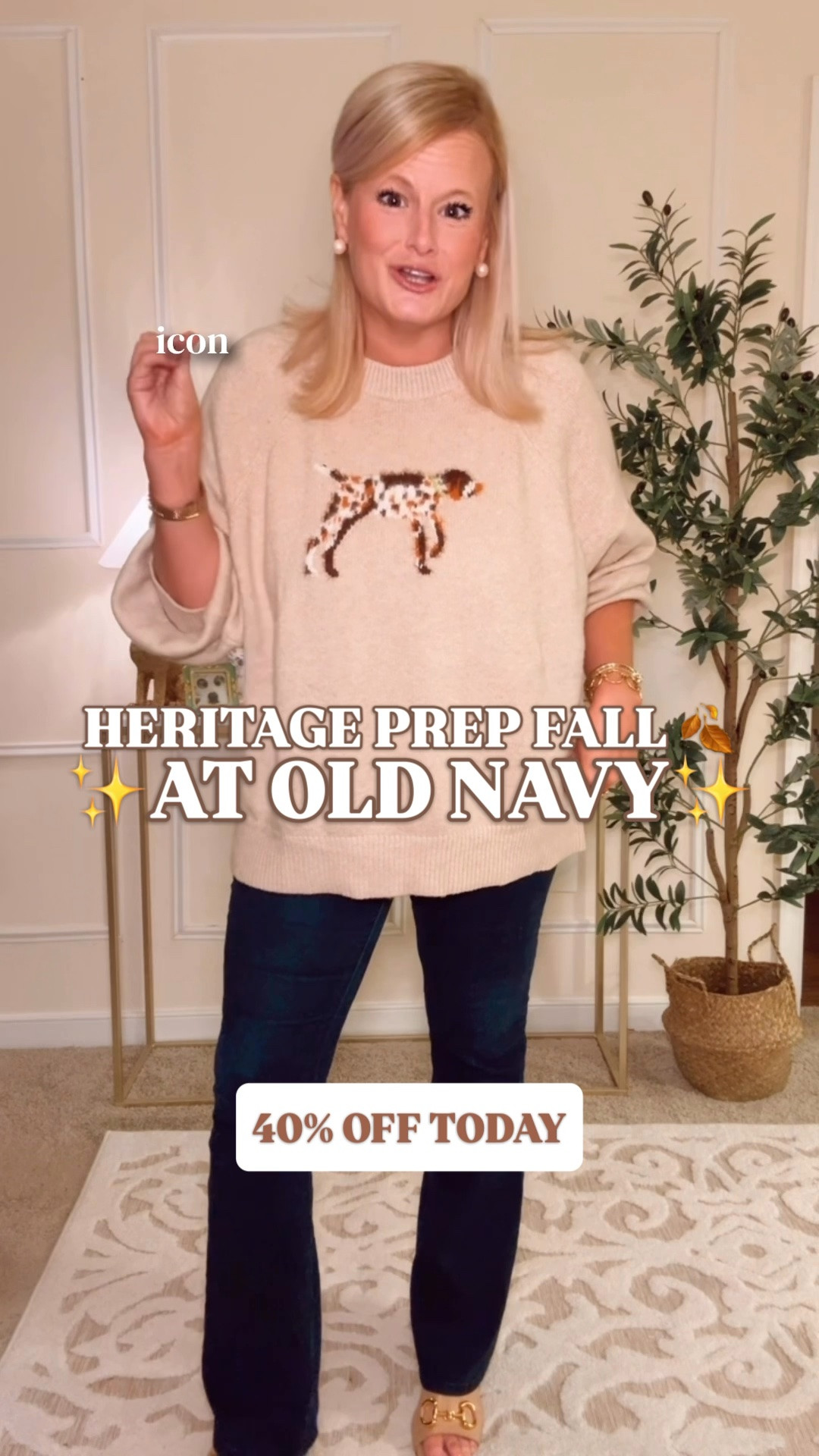 Ralph Lauren look for less | Old Navy dog sweater | heritage prep | preppy fall outfits

Old Navy understood the heritage prep assignment, and this dog sweater is 40% off right now. The oatmeal knit and sporting dog motif give it that Ralph Lauren fall look, with a price tag I’m much happier about.

The dog is so cute, but the fit is what makes me want to keep wearing it. Relaxed, easy and oversized, with room through the body and sleeves. It’s so cozy.

It’s a cotton blend with a classic crewneck and ribbed trim. I paired it with dark denim here, and it would be just as cute with corduroys for a preppy fall outfit. Think weekend lunches, casual teacher outfits, fall travel and Thanksgiving at home.

And for the dog lover on your gift list, a sweater she can wear all season is a fun place to start.

I’ve linked it below. Grab it while it’s 40% off if you’ve been wanting that Ralph Lauren heritage look for less. 🐾

Old Navy dog sweater women, Ralph Lauren look for less, Ralph Lauren inspired sweater, heritage prep, heritage style women, preppy style, preppy sweaters women, dog sweater for women, dog motif sweater, icon sweaters women, animal motif sweater, oversized crewneck sweater, cotton blend sweater, oatmeal sweater women, cozy fall sweaters, preppy fall outfits, fall outfits women, sweater and jeans outfit, casual Thanksgiving outfit, teacher outfits fall, gifts for dog lovers, dog mom gifts, Old Navy finds, Old Navy fall fashion, Old Navy sweater sale, affordable fall fashion

#OldNavyFinds #LookForLess #HeritagePrep #PreppyStyle #DogSweater #FallOutfits #LTKSaleAlert #LTKSeasonal #LTKGiftGuide
