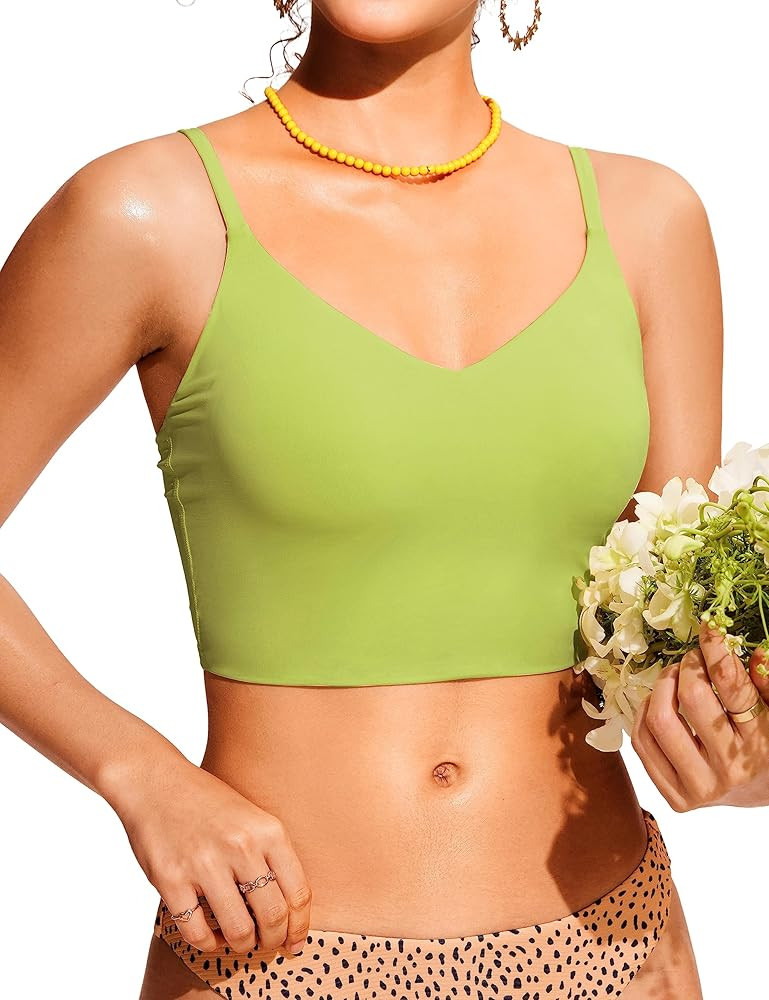 CRZ YOGA Women's Bikini Top V Neck Adjustable Spaghetti Straps Swimsuit Padded Athletic Bathing S... | Amazon (US)