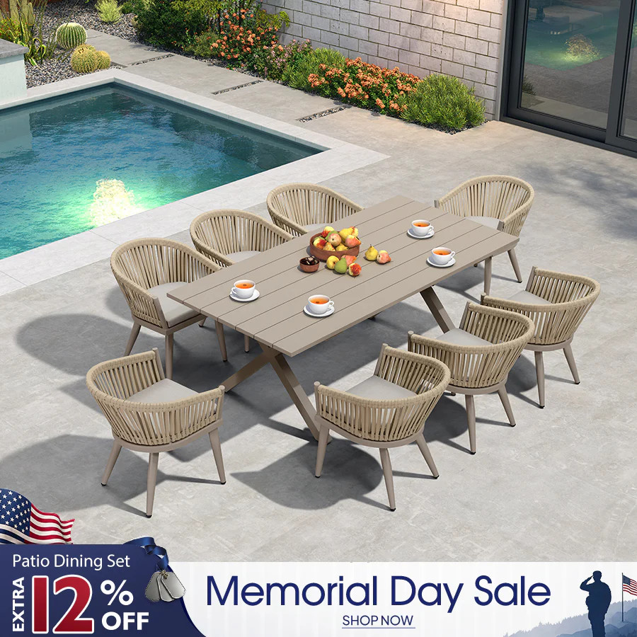 PURPLE LEAF 7/9/11 Pieces Outdoor Dining Set Aluminum Table & Wicker Rattan Chairs Modern Patio F... | Purple Leaf