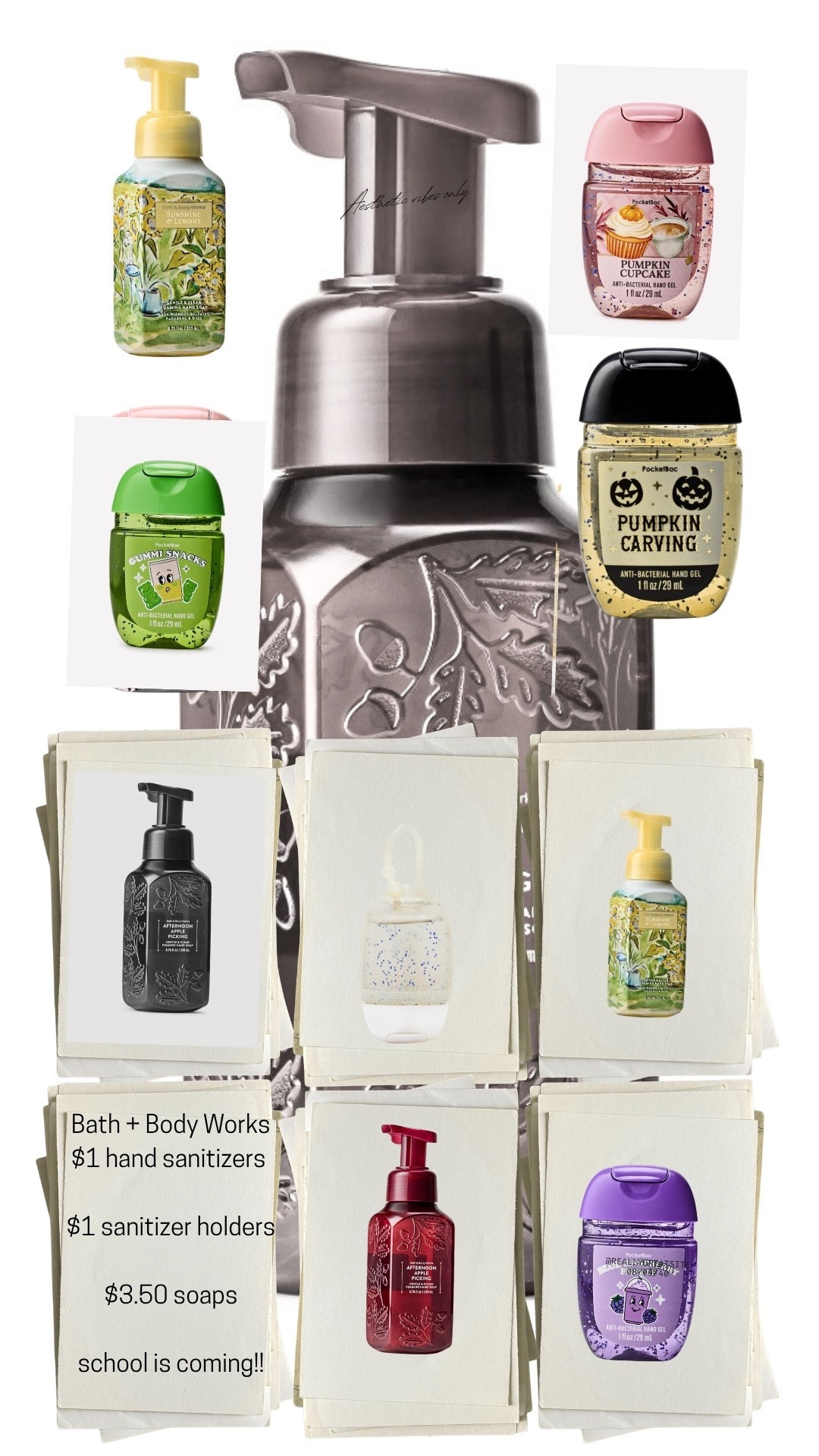 Hand sanitizers + holders on sale for $1 !! Soaps and body washes on big sale, too! #backtoschool #bathandbodyworks

#LTKmomlife