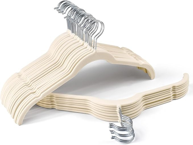 Premium Velvet Shirt Hangers 30 Pack, Non-Slip 360° Swivel Hook Slim Flocked Coat Hanger, Space ... | Amazon (US)