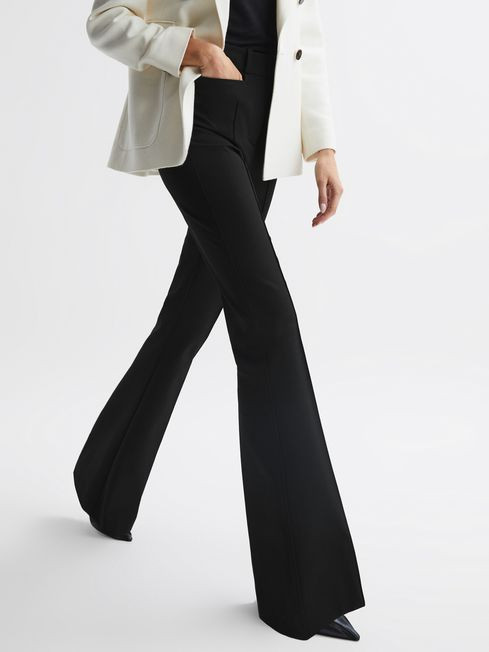 Reiss Black Dylan Flared High Rise Trousers | Reiss US