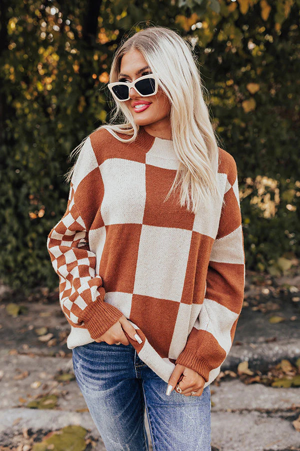 Driving North Checkered Sweater | Impressions Online Boutique