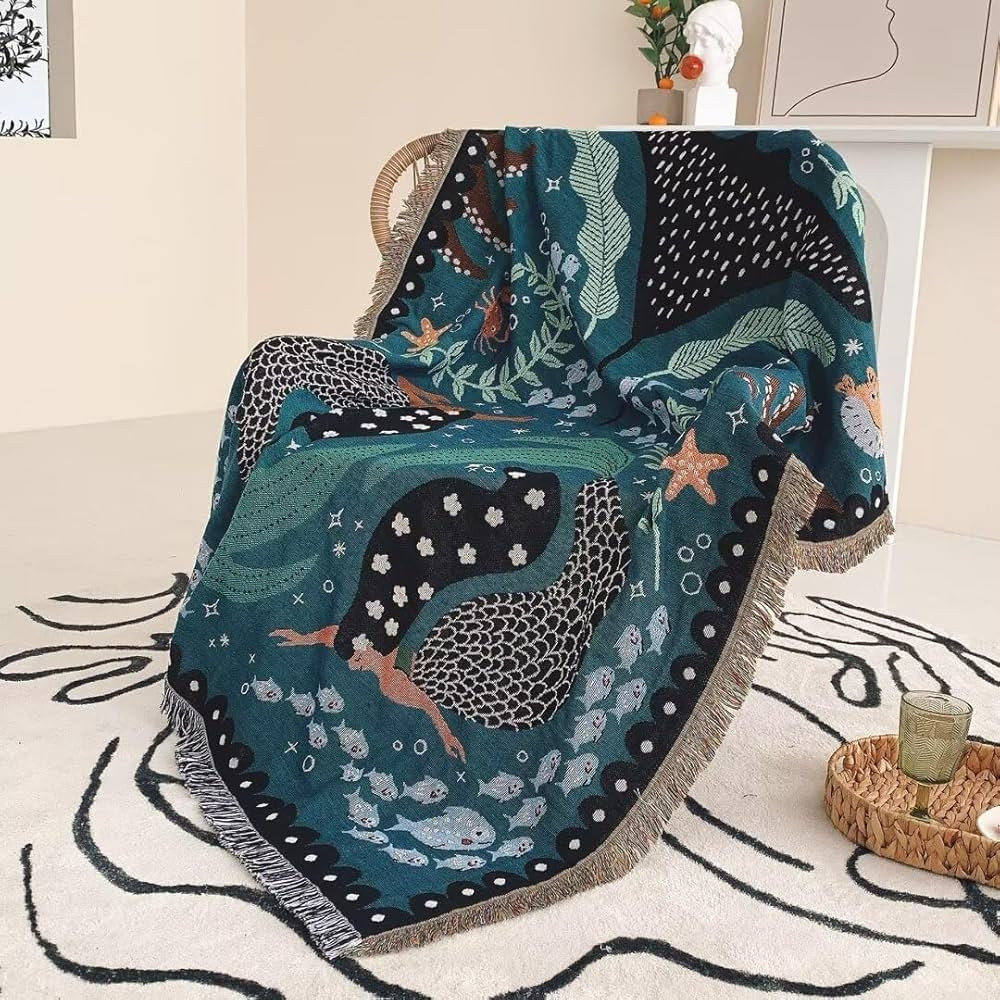 Fall Blanket Boho Throw Blankets Reversible Soft Cotton Bed Throws Bohemian Fish Pattern Lightwig... | Amazon (US)