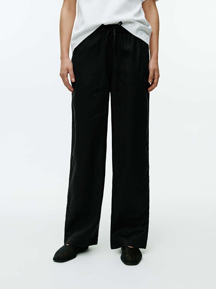 Linen Drawstring Trousers - Black - ARKET GB | ARKET (US&UK)