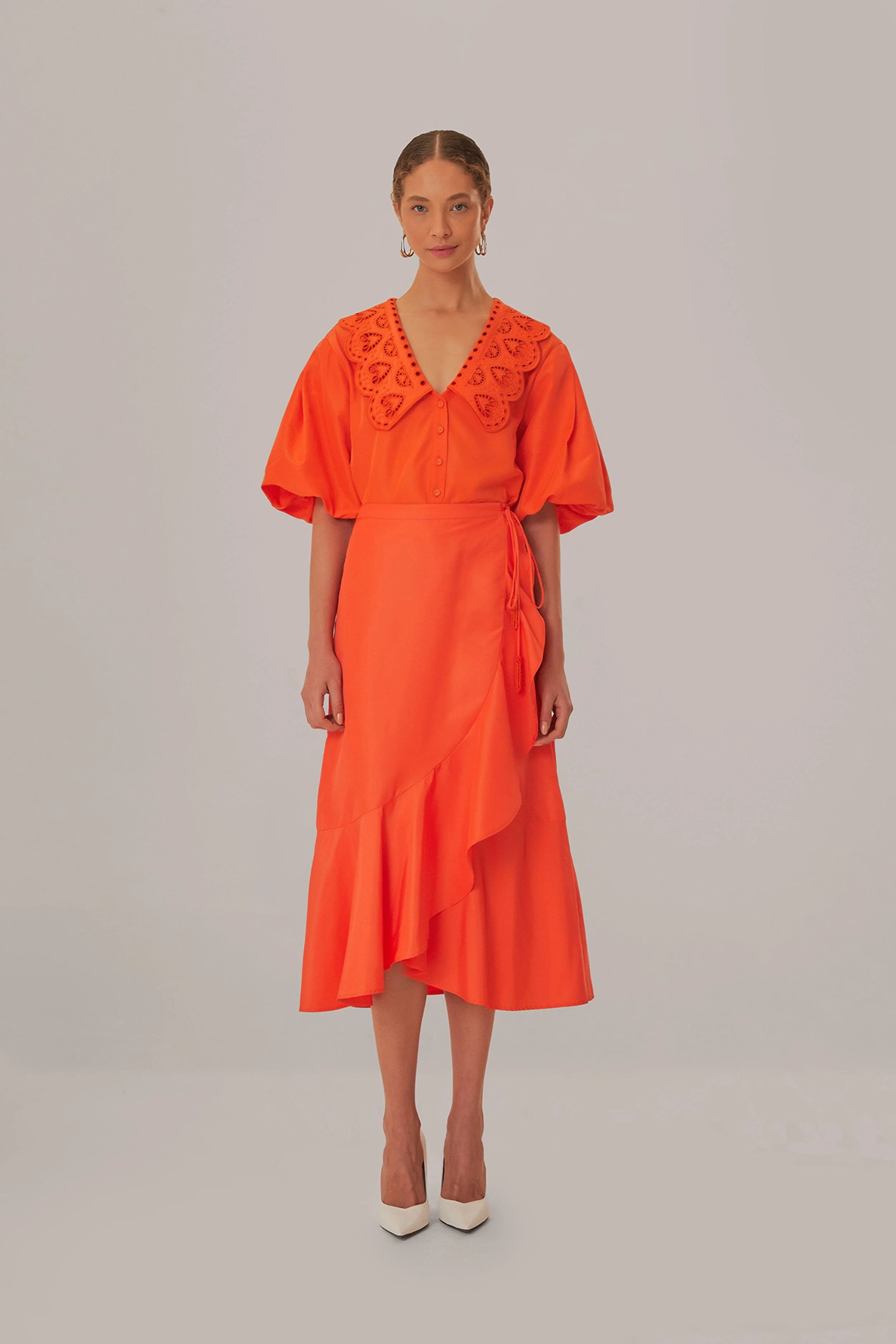 Vivid Orange Midi Skirt | FarmRio