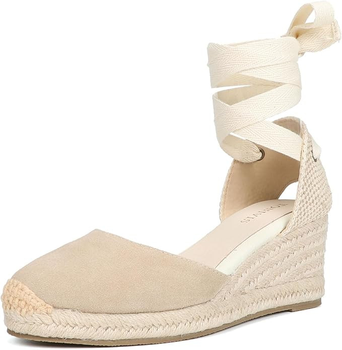 Women’s Platform Wedges Espadrilles, 3" Wedge, Soft Ankle-Tie Strap, Closed Toe, Classic Summer... | Amazon (US)