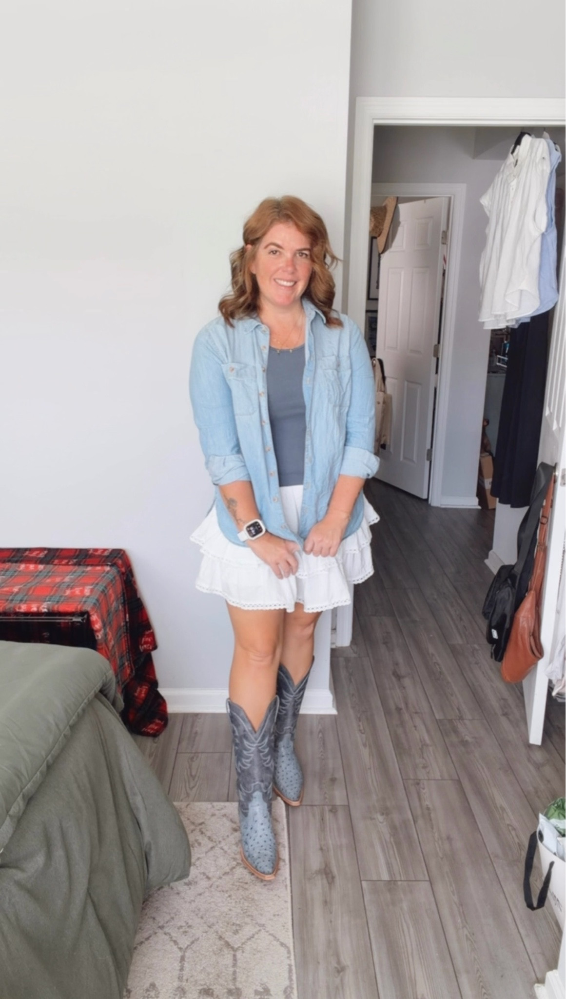 Did I intend on this look matching the boots?! No! It just turned out to be a happy coincidence! 😂

The chambray shirt is from Nordstrom, tank is from Target, skirt is from Amazon and the boots are Tecovas! They all run TTS!

#LTKootd #LTKOver40 #LTKTravel