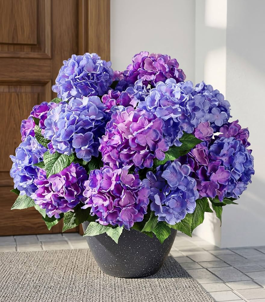 Ivydale Artificial Flowers for Outdoors, 4 PCS Purple Blue Fake Silk Hydrangea Flower Stems for B... | Amazon (US)