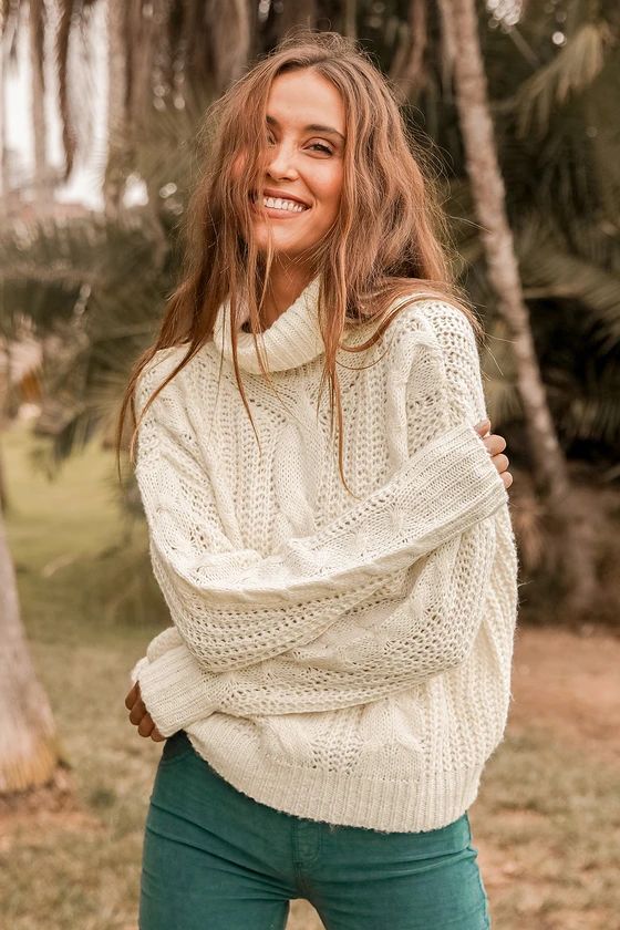 Only Love Ivory Cable Knit Cowl Neck Sweater | Lulus (US)