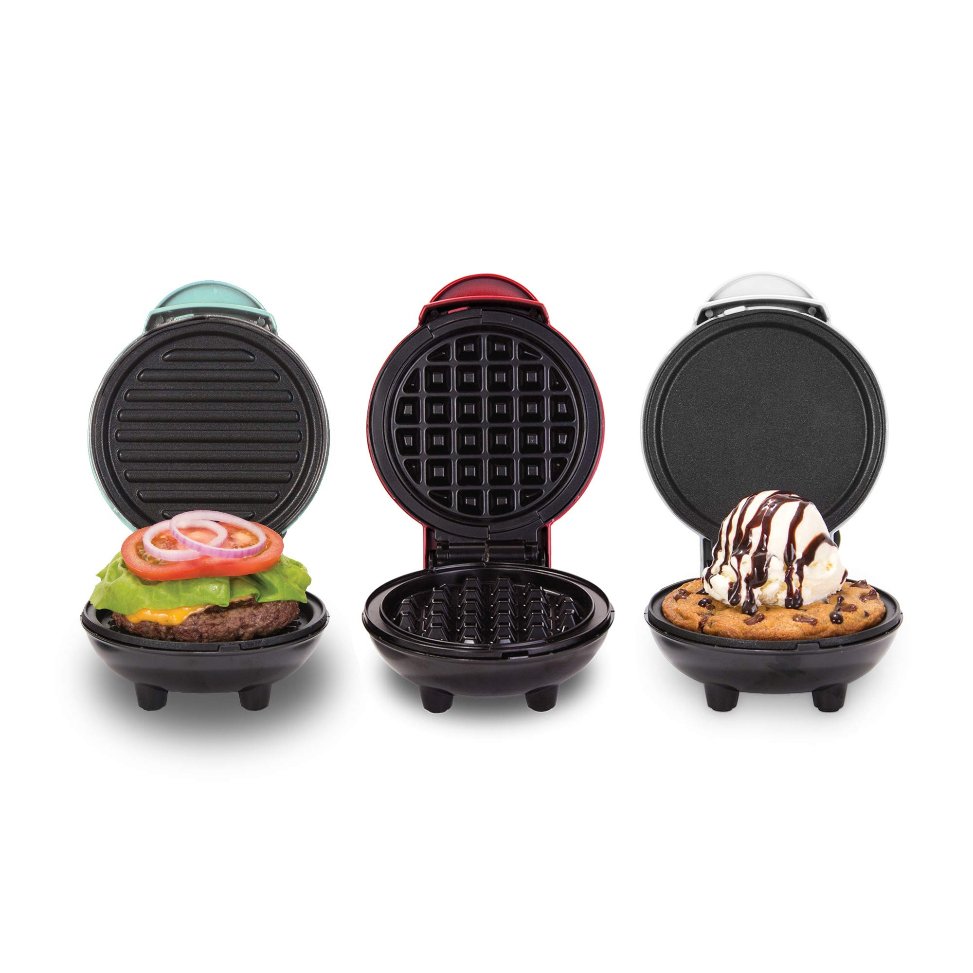 DASH Mini Waffle Maker + Grill + Griddle, 3 in 1 Pack - Red/Aqua/White | Amazon (US)