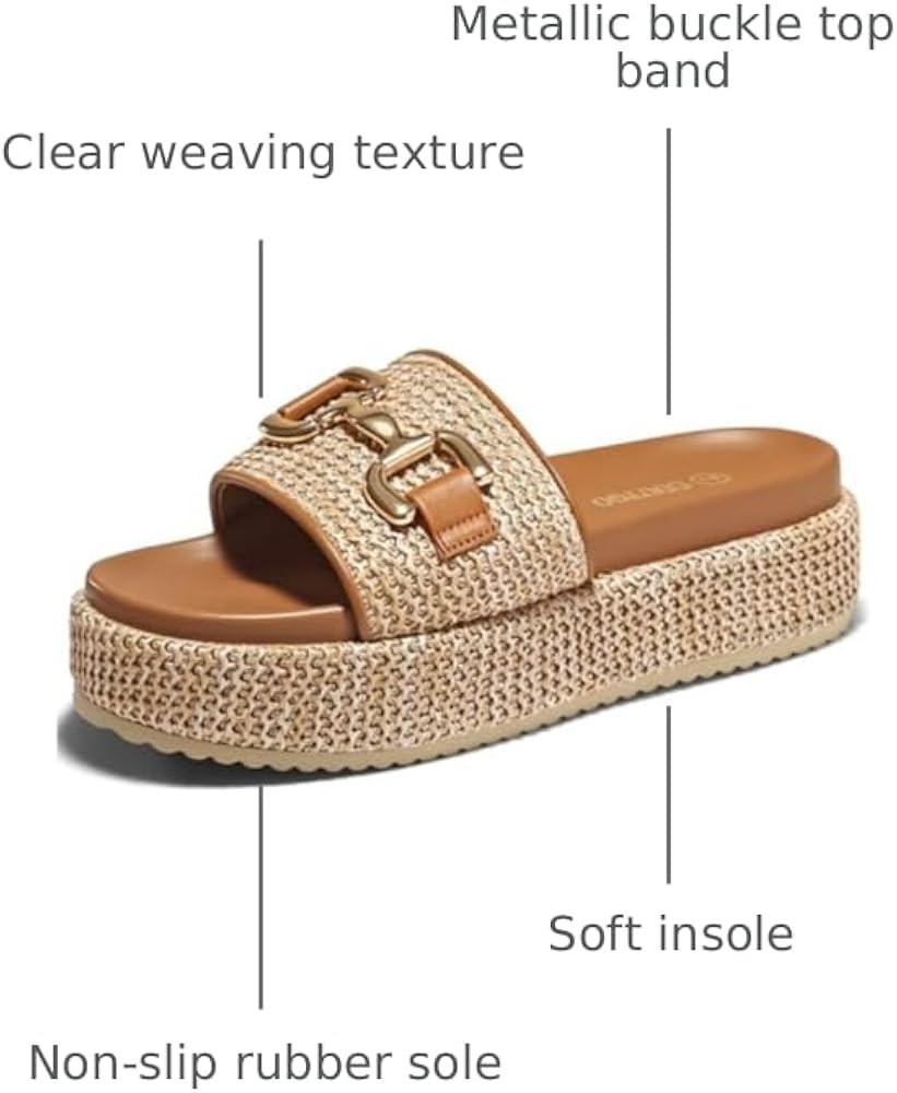 Coutgo Womens Platform Sandals Raffia Espadrilles Metal Chain Slip on Open Toe Cute Beach Slide S... | Amazon (US)