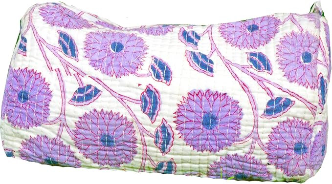 Generic Pieces Indian Handmade Cotton Quilted Handmade Floral Hand Block Print Toiletry Bag,Cosme... | Amazon (US)