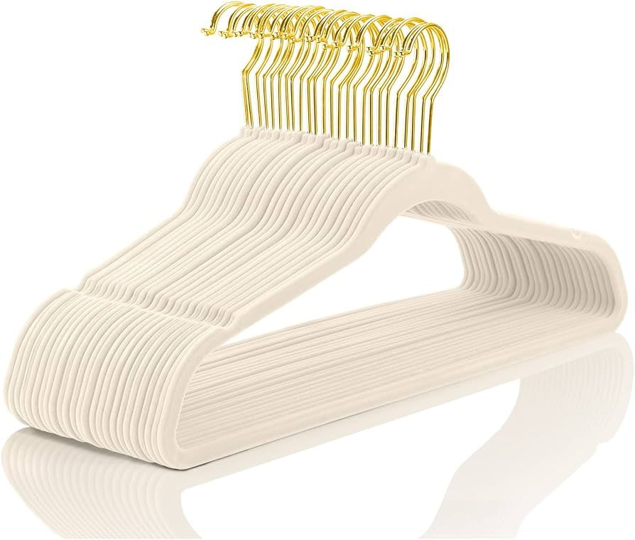 MIZGI Premium Velvet Hangers Pack 50 Pcs Heavyduty - Non Slip Slimline - Velvet Suit Hangers Ivor... | Amazon (US)