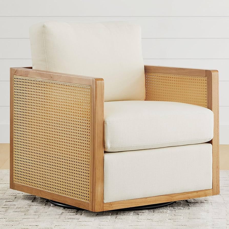 CHITA Swivel Accent Chair, Rattan Arm Chair for Living Room and Bedroom, Cream Fabric with Natural Frame | Amazon (US)
