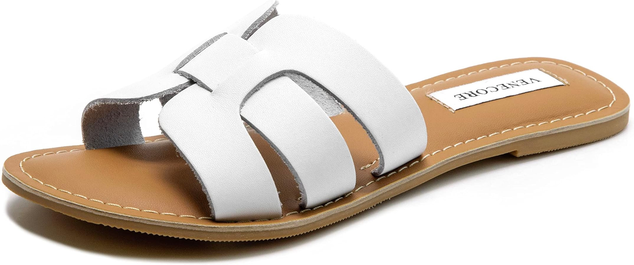 Camila Women's Cross Leather Strap Slip-on Summer Flat Sandals | Amazon (US)