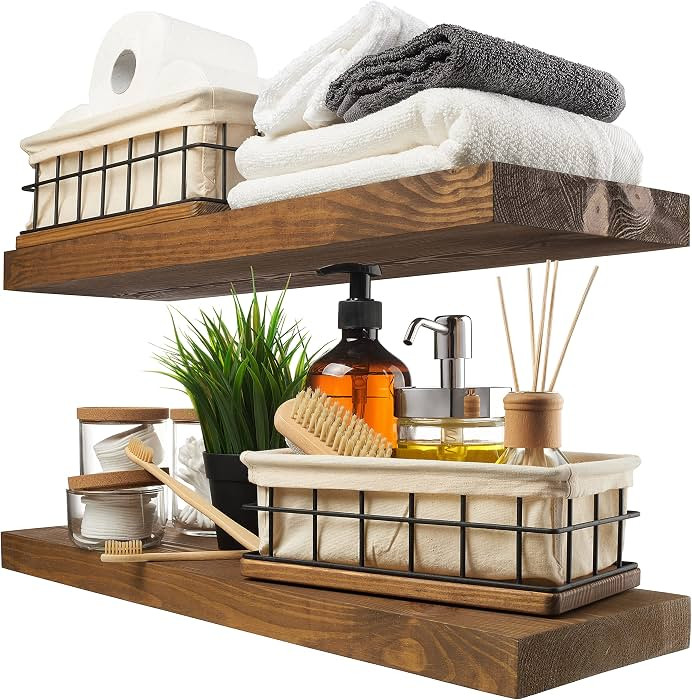 BAOBAB WORKSHOP Wood Floating Shelves Set of 2 - Rustic Shelf 24 inch - Floating Shelf for Wall M... | Amazon (US)