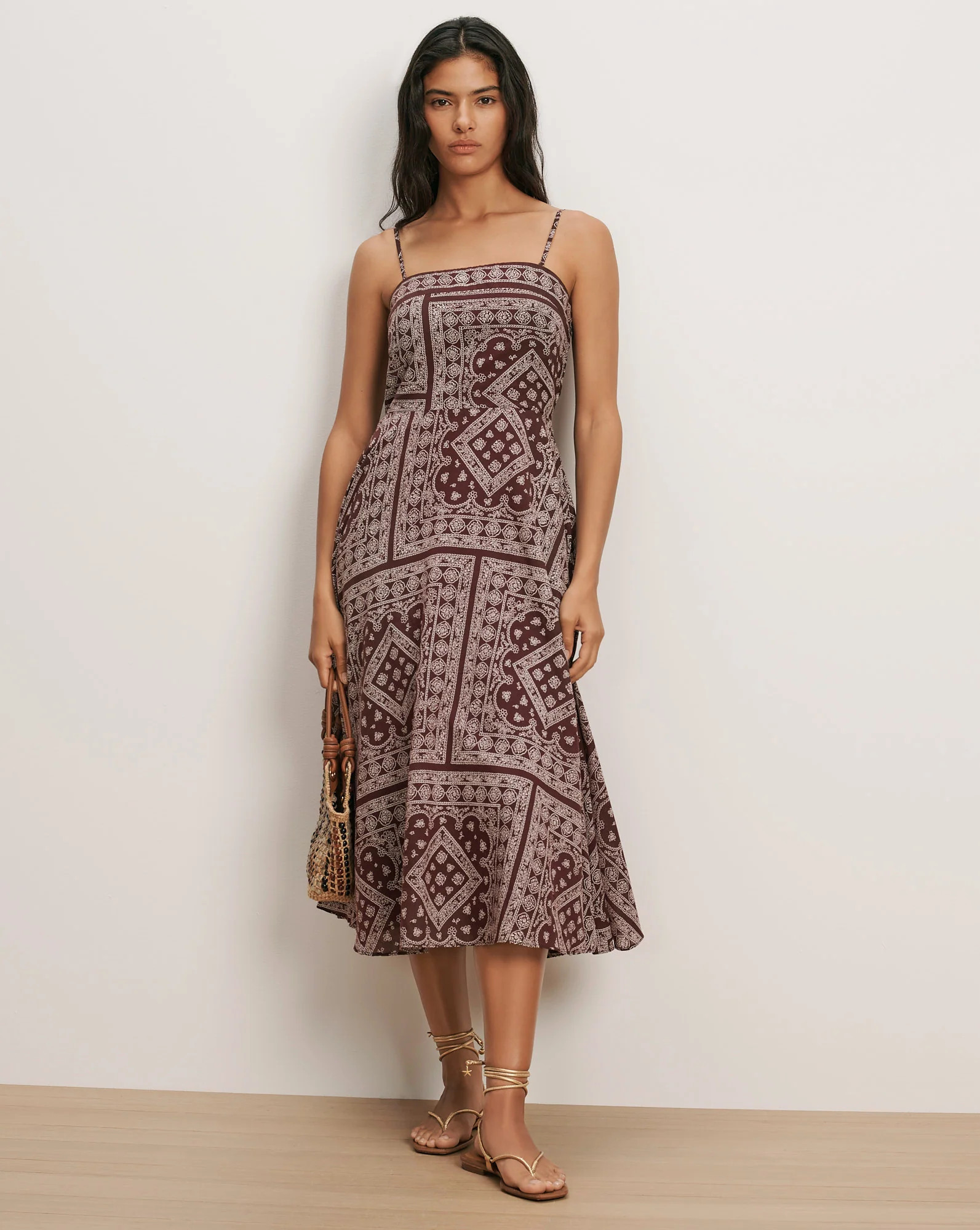 Kitt Bandana Midi Dress in Burgundy Paisley Raisin/Dove White | Veronica Beard | Veronica Beard