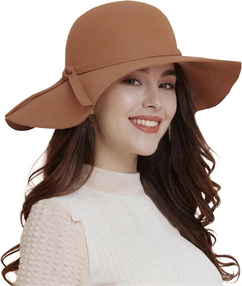 Women's 100% Wool Foldable Wide Brim Retro Fedora Floppy Felt Bowler Hat | Amazon (US)