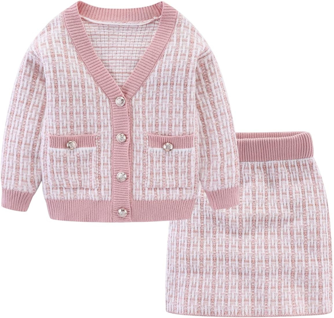 Mud Kingdom Cute Little Girls Ribbed Knit Cardigan Skirt Set School Style | Amazon (US)